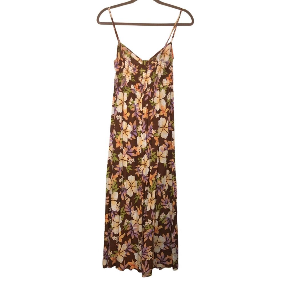 Billabong Tropical Floral Midi Dress Empire Waist Size L Smocked Back Hawaiian B - Picture 3 of 8